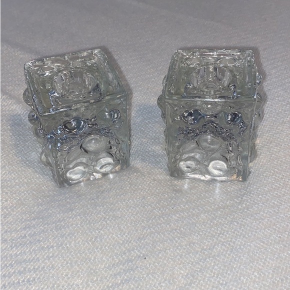 Vintage Bohemia Czech Glass Candlestick Holders Bubble Textured Clear Glass - Picture 1 of 5